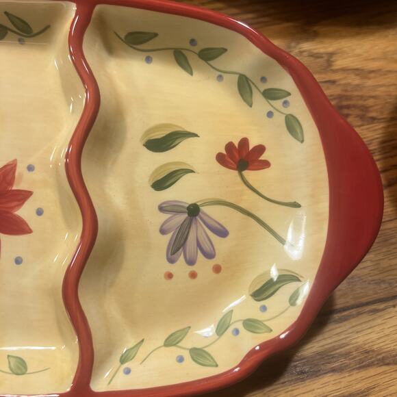 RARE Pfaltzgraff NAPOLI 14” 3-part Divided Snack Plate / Tray + Handles PERFECT - Picture 6 of 11